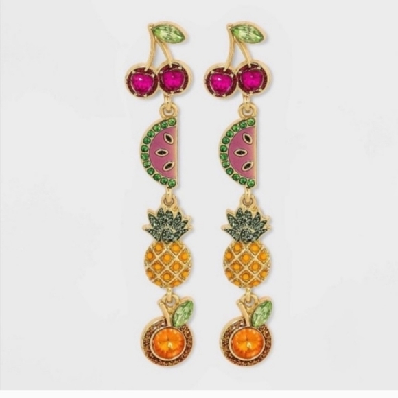 🔹️SUGAR FIX🔹️ "Fruit Bowl" Your Main Squeeze Dangle Drop Earrings" (Gold)✨️ - Picture 1 of 4